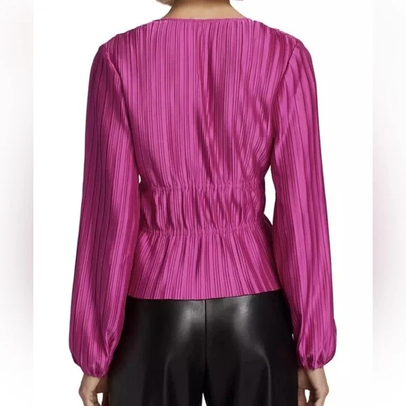 WAYF Payton Pink Tie Front Top Long Sleeve Blouse Women's Cardigan Rhinestone - Picture 9 of 16